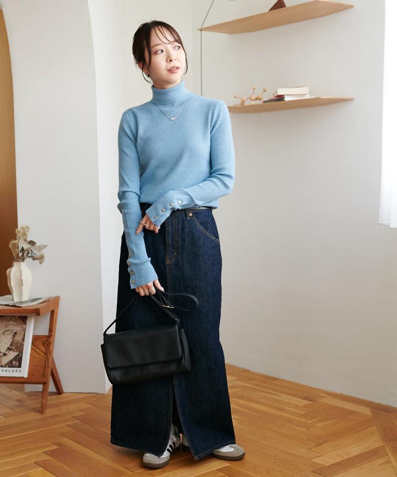 【newボタン/25色展開】リブ袖口ボタンタートル《WEB限定カラーあり》