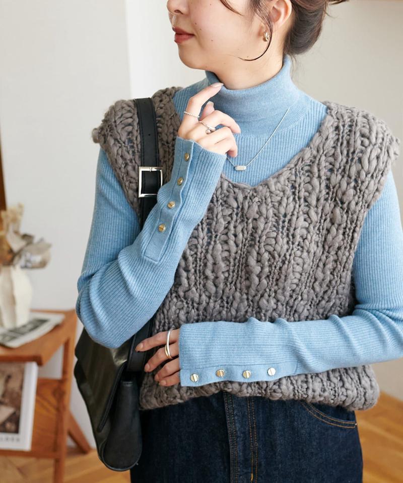 【newボタン/25色展開】リブ袖口ボタンタートル《WEB限定カラーあり》