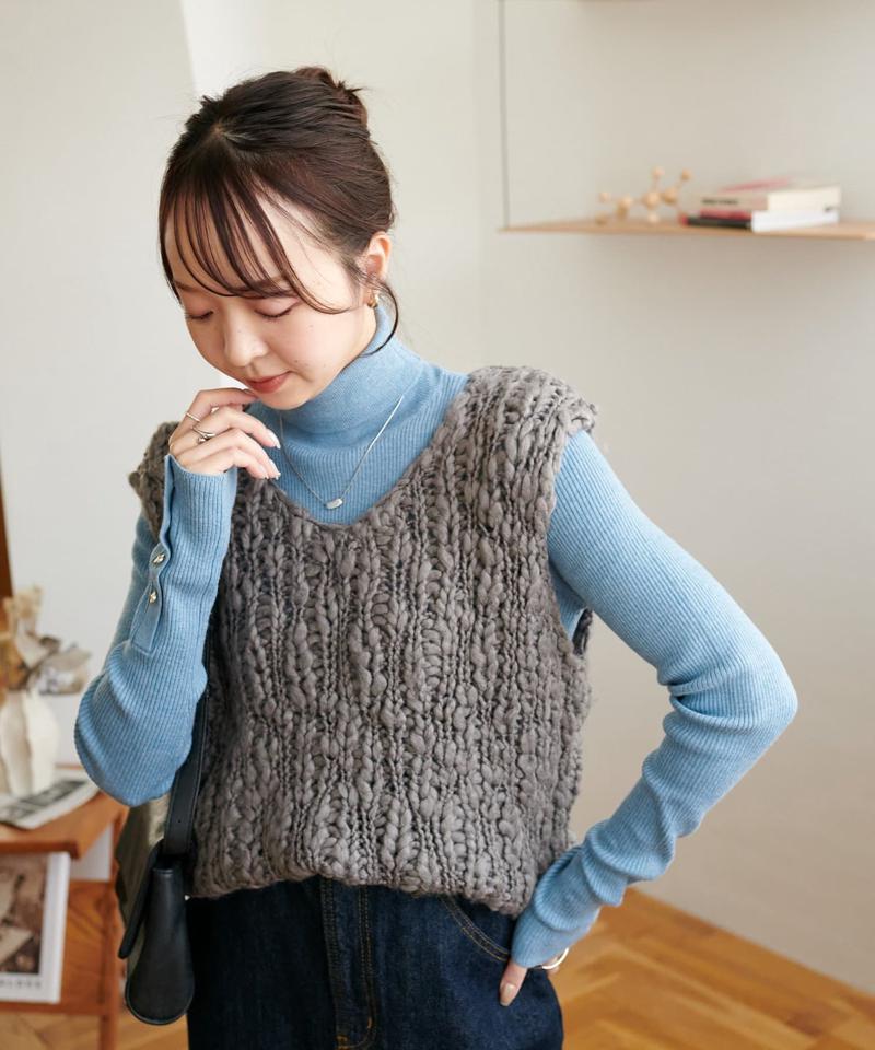 【newボタン/25色展開】リブ袖口ボタンタートル《WEB限定カラーあり》