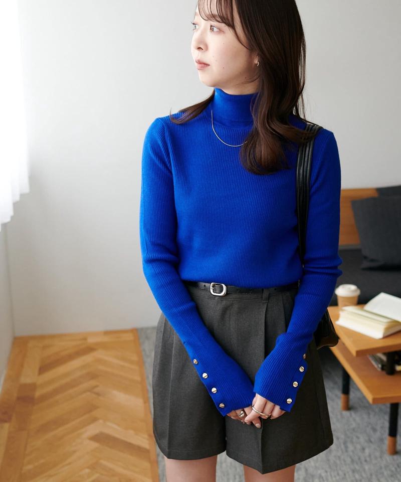 【newボタン/25色展開】リブ袖口ボタンタートル《WEB限定カラーあり》