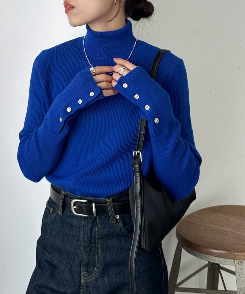 【newボタン/25色展開】リブ袖口ボタンタートル《WEB限定カラーあり》