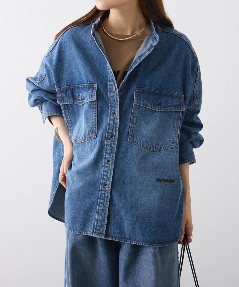 【累計1万枚突破！/名品】ヴィンテージライクデニムバンドカラーシャツ