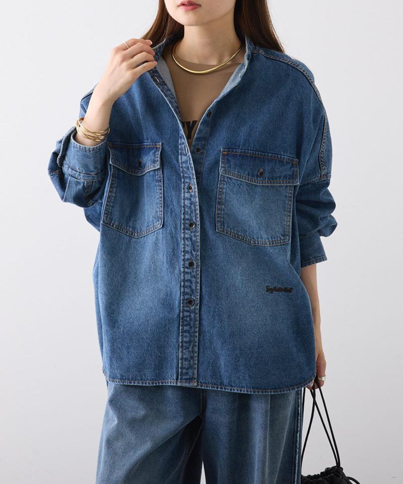 【累計1万枚突破！/名品】ヴィンテージライクデニムバンドカラーシャツ