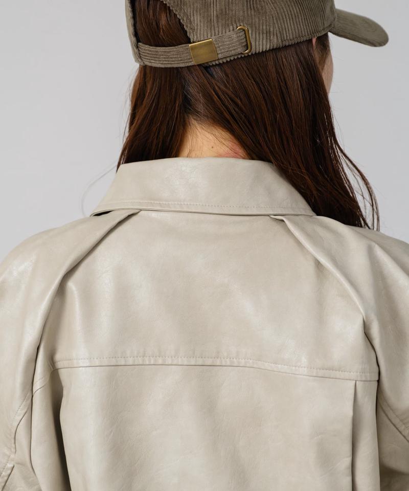 【2サイズ展開】フェイクレザーショートブルゾン