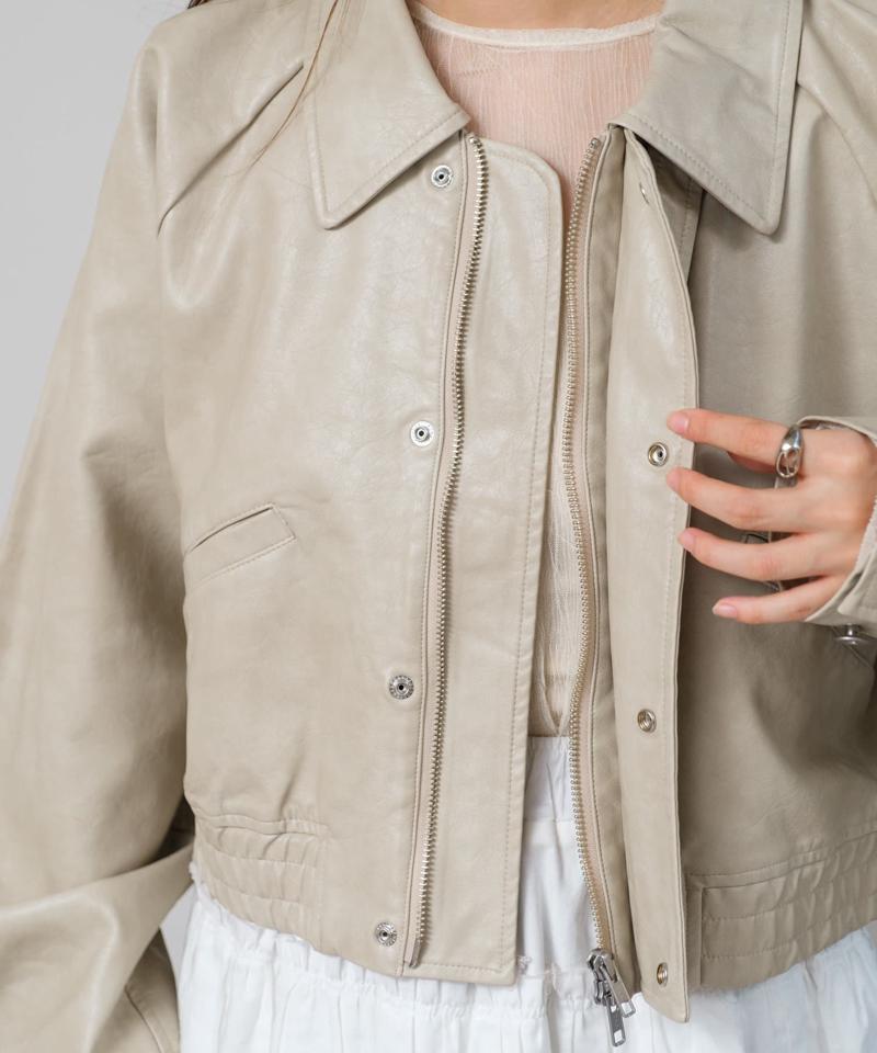 【2サイズ展開】フェイクレザーショートブルゾン