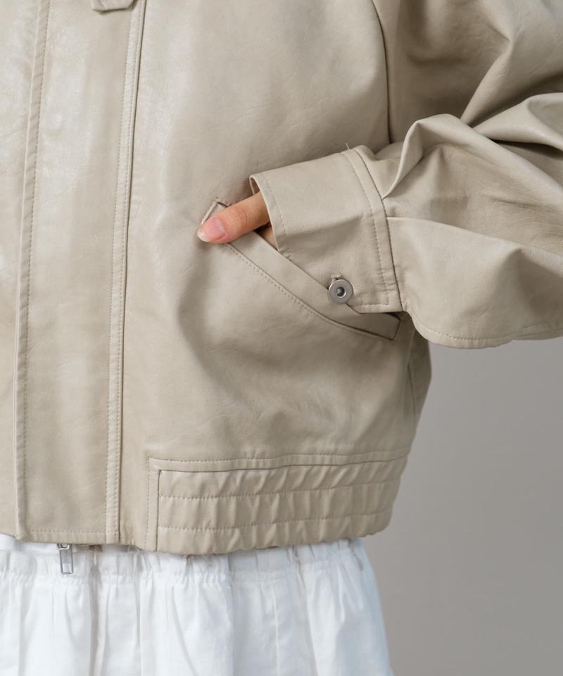 【2サイズ展開】フェイクレザーショートブルゾン