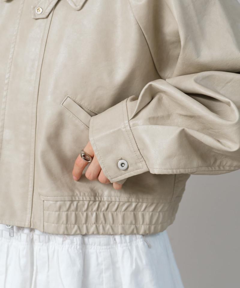 【2サイズ展開】フェイクレザーショートブルゾン