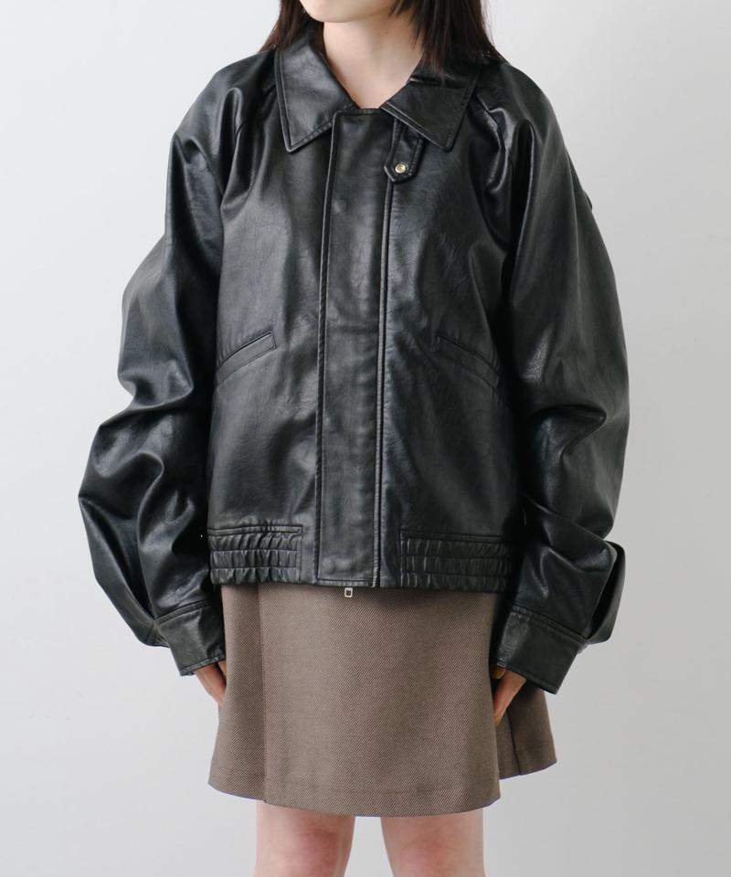 【2サイズ展開】フェイクレザーショートブルゾン