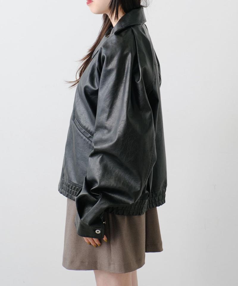 【2サイズ展開】フェイクレザーショートブルゾン