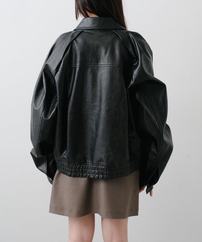 【2サイズ展開】フェイクレザーショートブルゾン