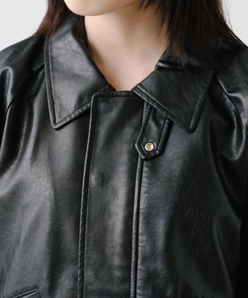 【2サイズ展開】フェイクレザーショートブルゾン