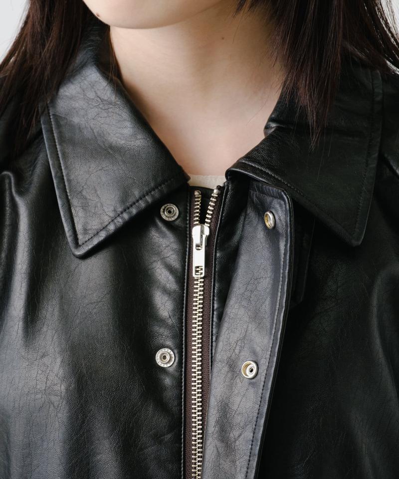 【2サイズ展開】フェイクレザーショートブルゾン
