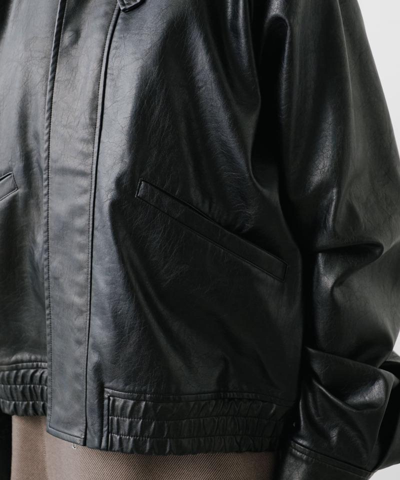 【2サイズ展開】フェイクレザーショートブルゾン