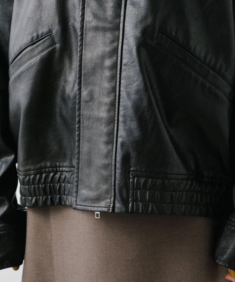 【2サイズ展開】フェイクレザーショートブルゾン