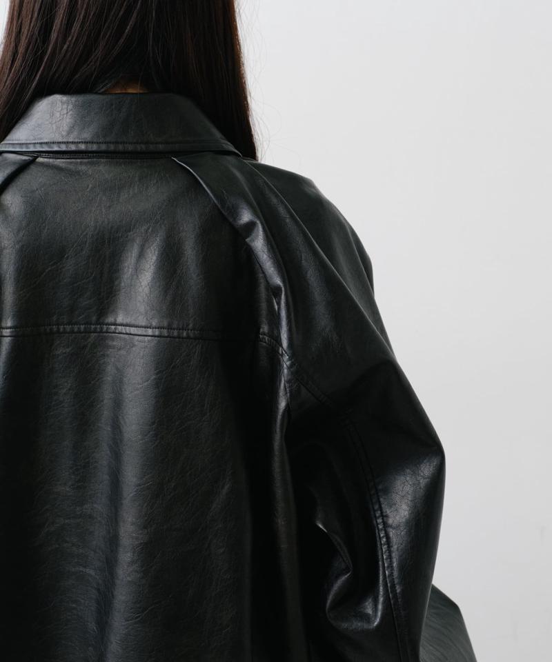 【2サイズ展開】フェイクレザーショートブルゾン