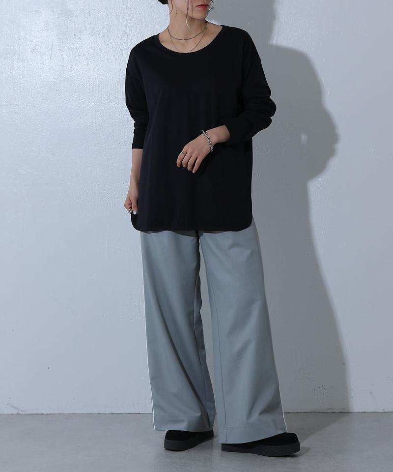 スマート裾ラウンド長袖Tシャツ