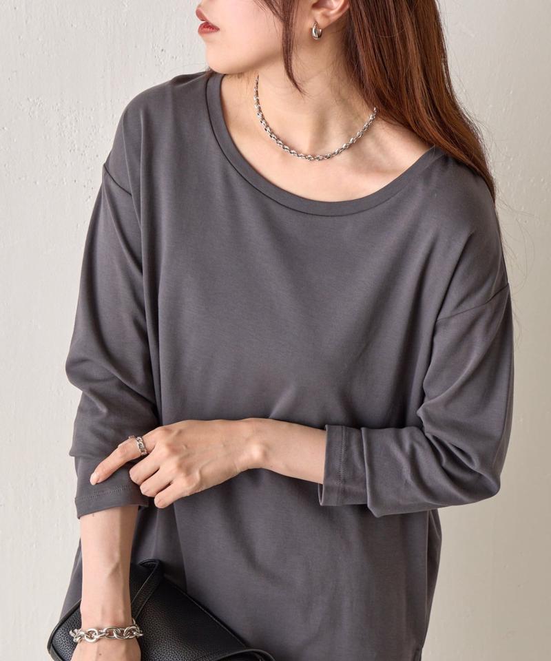 スマート裾ラウンド長袖Tシャツ
