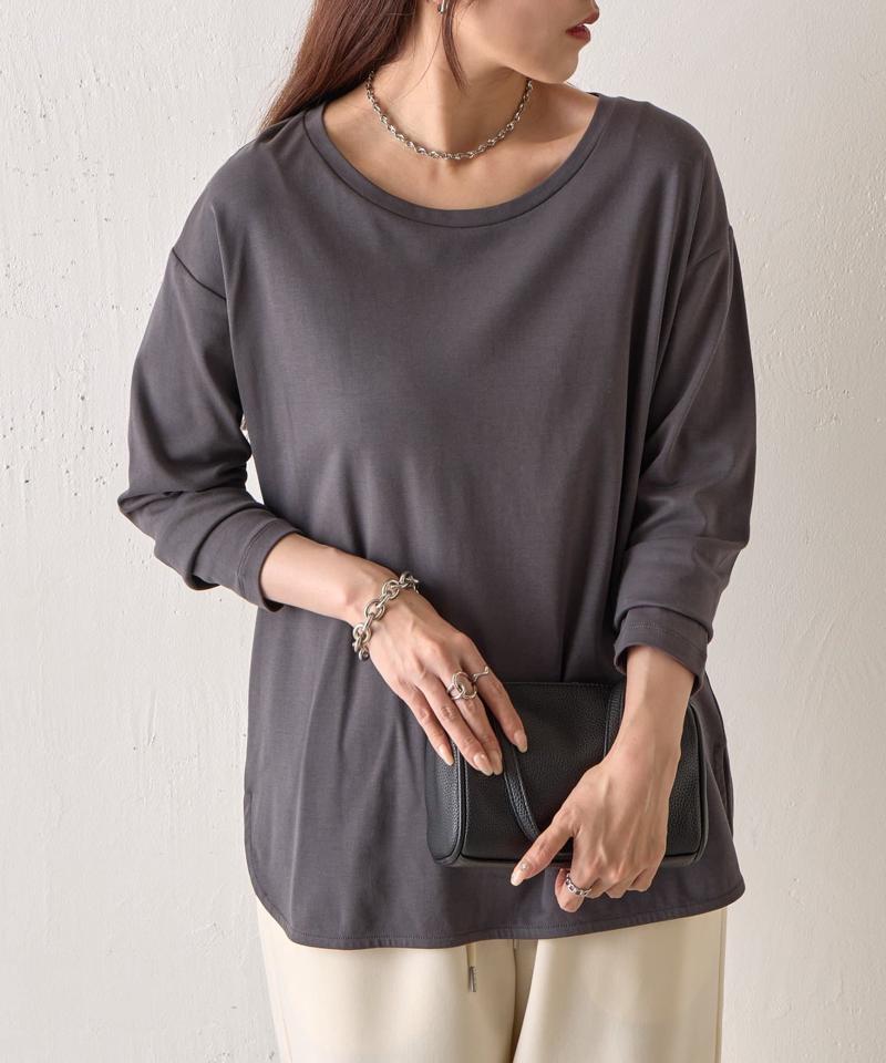 スマート裾ラウンド長袖Tシャツ
