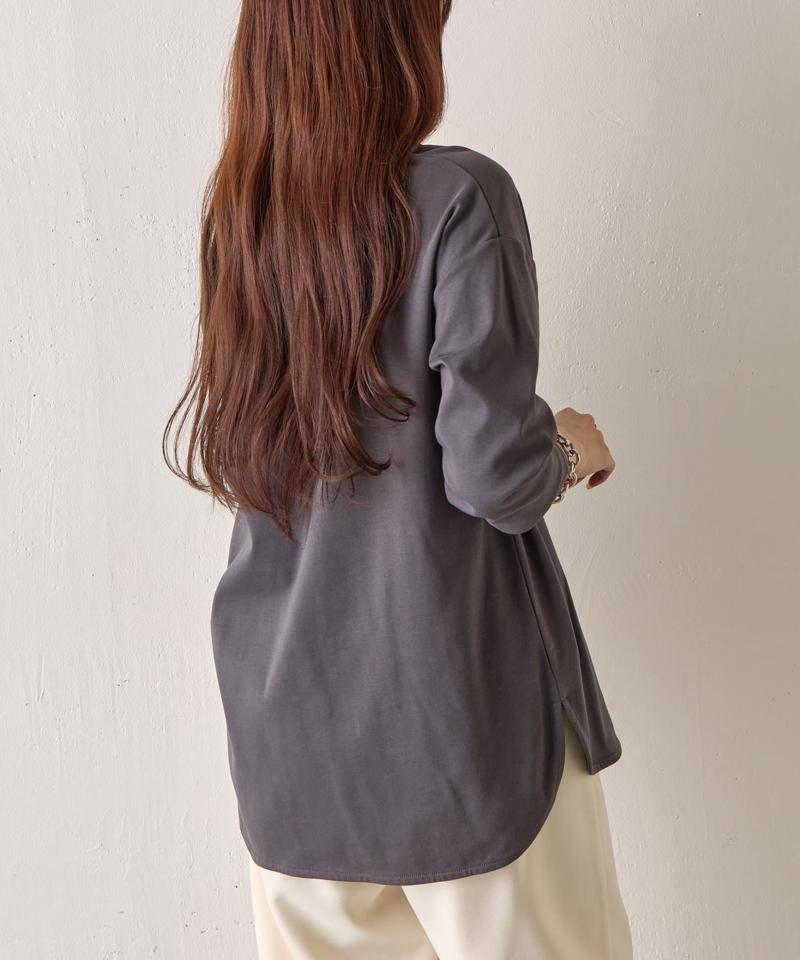 スマート裾ラウンド長袖Tシャツ