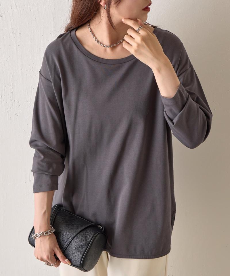 スマート裾ラウンド長袖Tシャツ