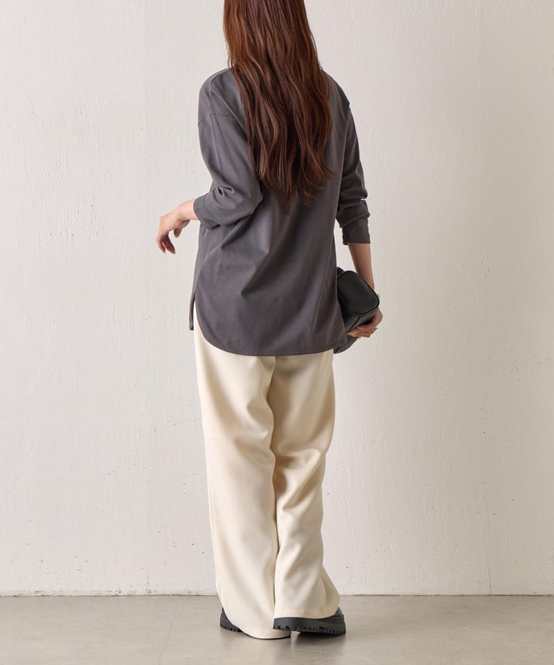 スマート裾ラウンド長袖Tシャツ