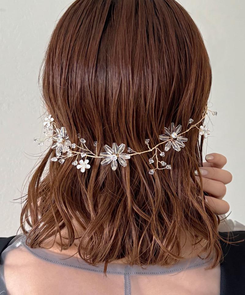 【SNS再生回数100万回!】【オケージョン】クリアビーズフラワーヘッドアクセ