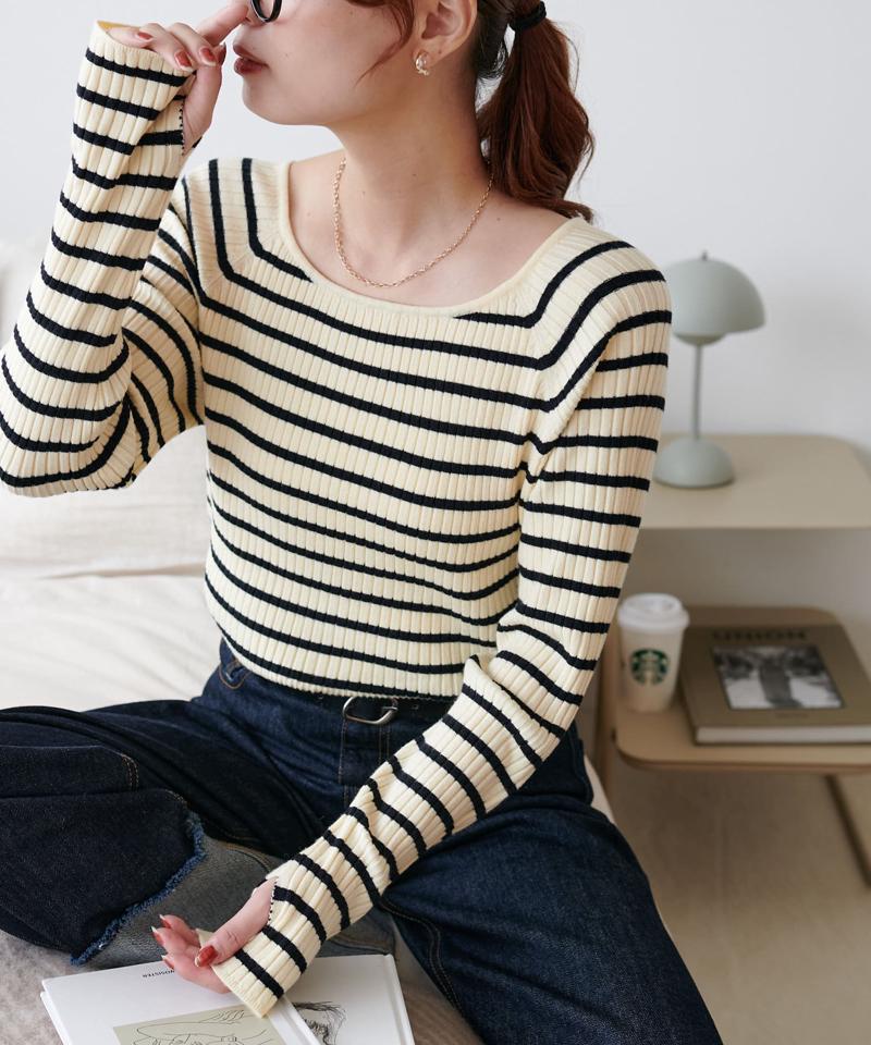 【華奢見え◎/9色展開】モチモチリブサムホールボートネック《WEB限定カラーあり》