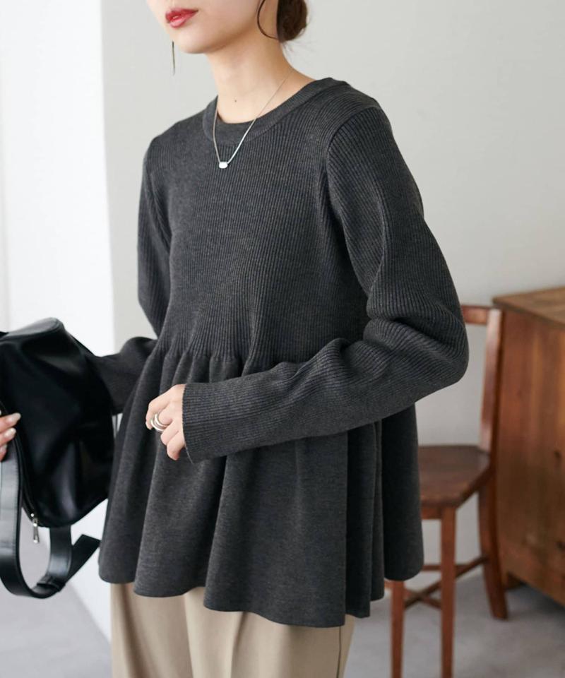 《スタイルアップ♪/体型カバー/8色展開》【WEB限定】リブ切替ペプラムプルオーバー