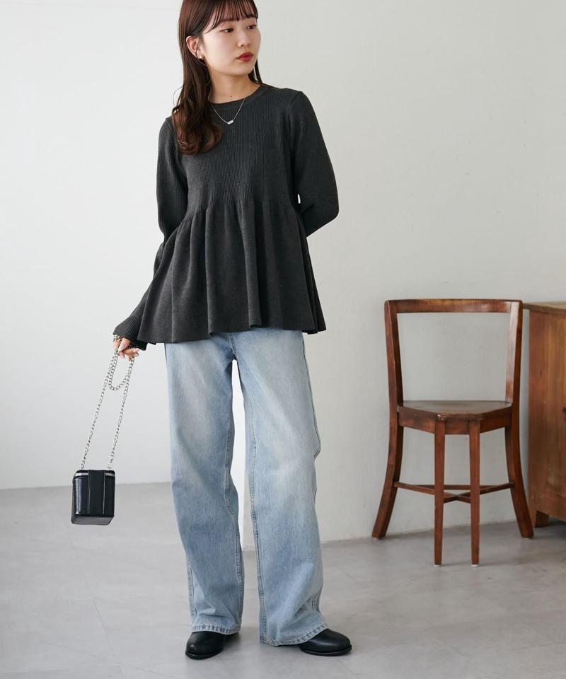 《スタイルアップ♪/体型カバー/8色展開》【WEB限定】リブ切替ペプラムプルオーバー