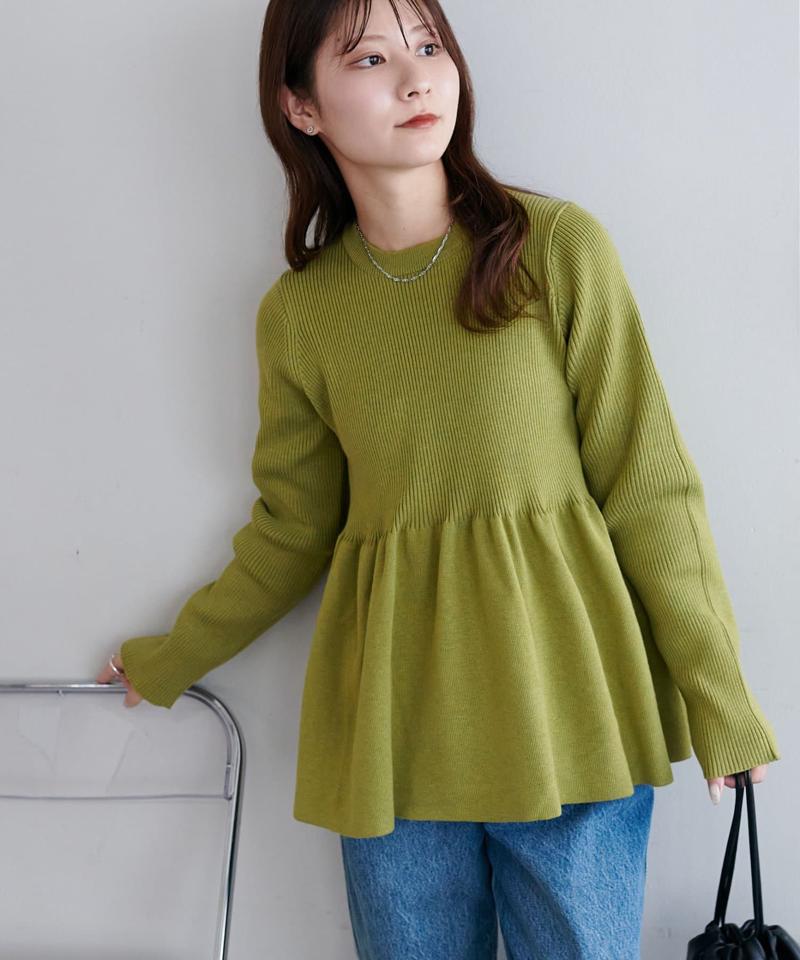 《スタイルアップ♪/体型カバー/8色展開》【WEB限定】リブ切替ペプラムプルオーバー
