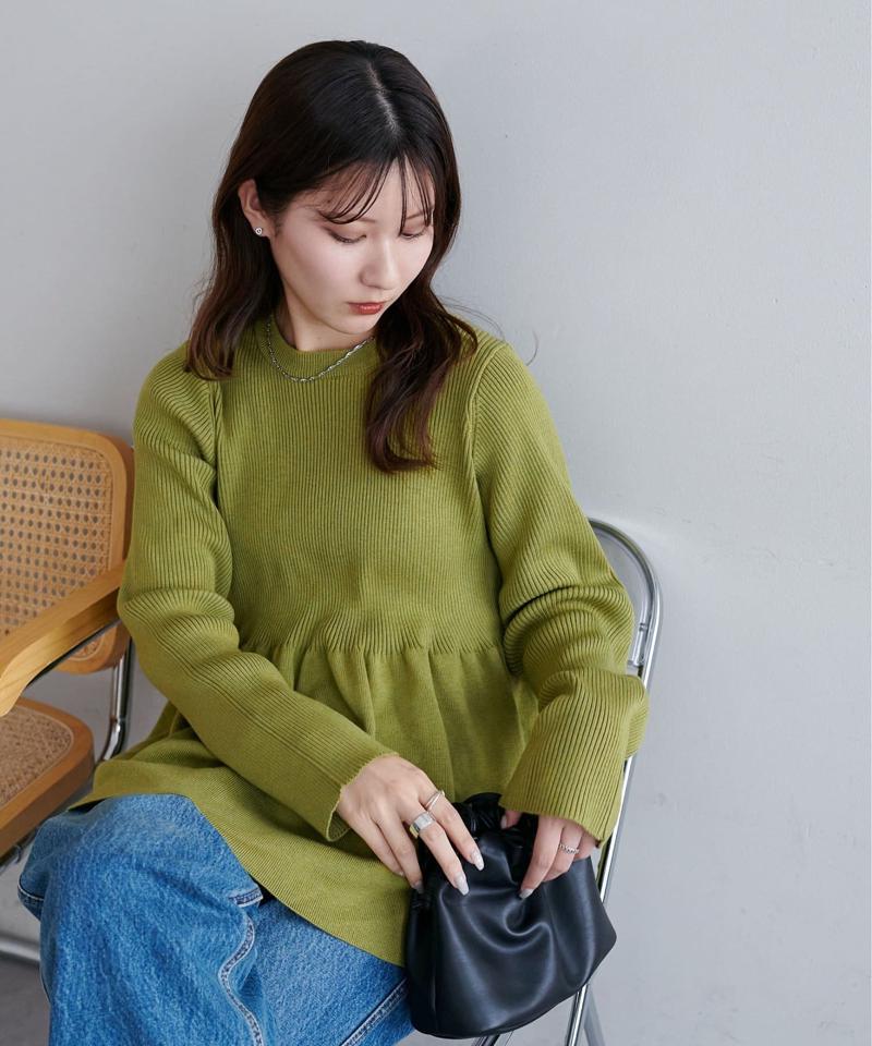 《スタイルアップ♪/体型カバー/8色展開》【WEB限定】リブ切替ペプラムプルオーバー