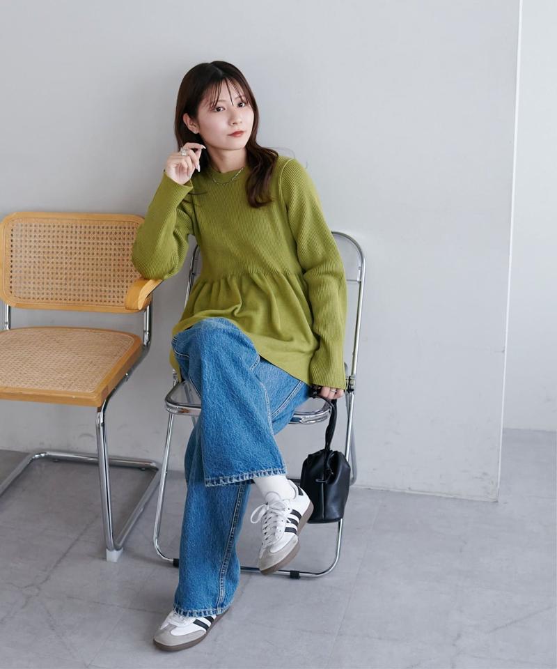 《スタイルアップ♪/体型カバー/8色展開》【WEB限定】リブ切替ペプラムプルオーバー