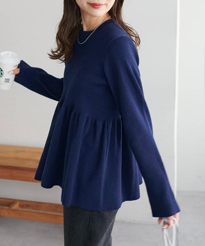 《スタイルアップ♪/体型カバー/8色展開》【WEB限定】リブ切替ペプラムプルオーバー