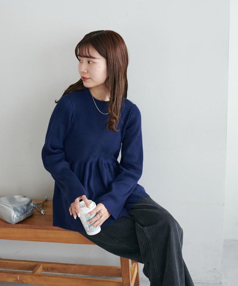 《スタイルアップ♪/体型カバー/8色展開》【WEB限定】リブ切替ペプラムプルオーバー