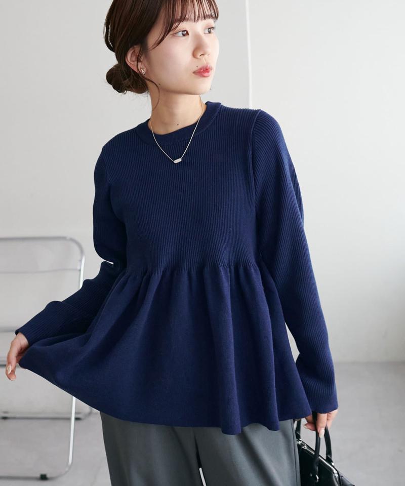 《スタイルアップ♪/体型カバー/8色展開》【WEB限定】リブ切替ペプラムプルオーバー