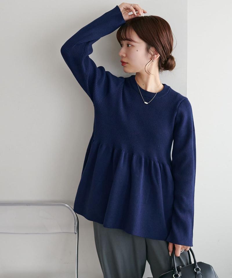 《スタイルアップ♪/体型カバー/8色展開》【WEB限定】リブ切替ペプラムプルオーバー