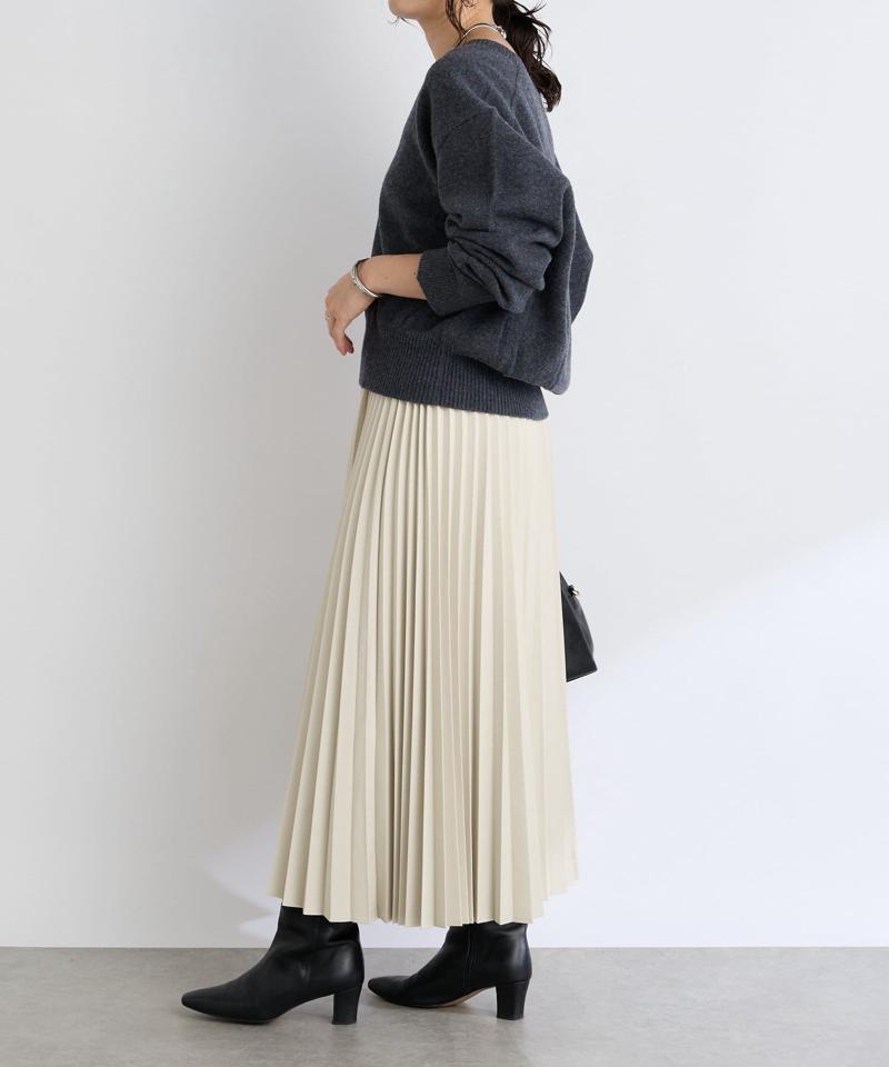 【リバイバル/ウエストゴムで着やすい】レザーライクプリーツスカート