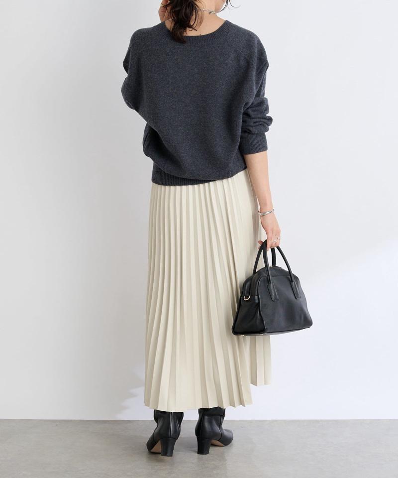 【リバイバル/ウエストゴムで着やすい】レザーライクプリーツスカート