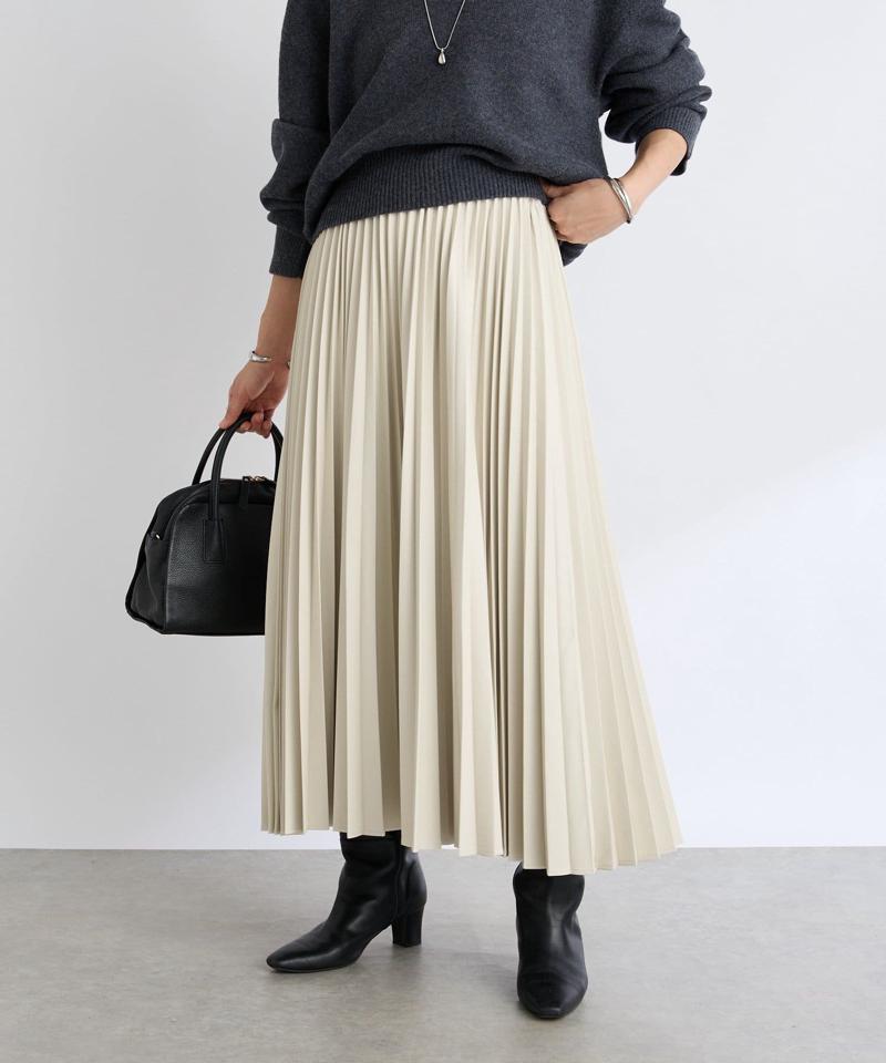 【リバイバル/ウエストゴムで着やすい】レザーライクプリーツスカート