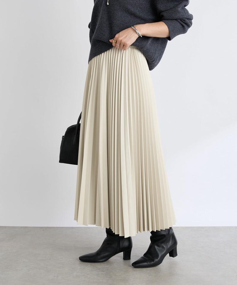 【リバイバル/ウエストゴムで着やすい】レザーライクプリーツスカート