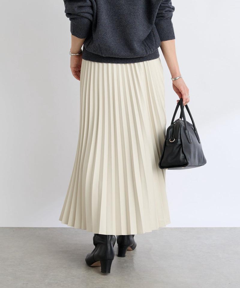 【リバイバル/ウエストゴムで着やすい】レザーライクプリーツスカート