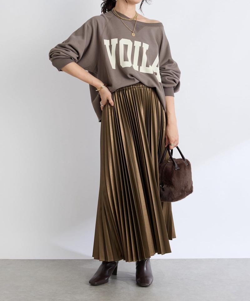 【リバイバル/ウエストゴムで着やすい】レザーライクプリーツスカート