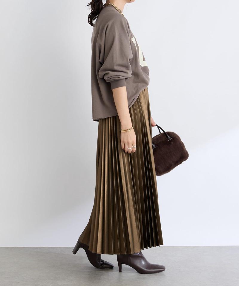【リバイバル/ウエストゴムで着やすい】レザーライクプリーツスカート