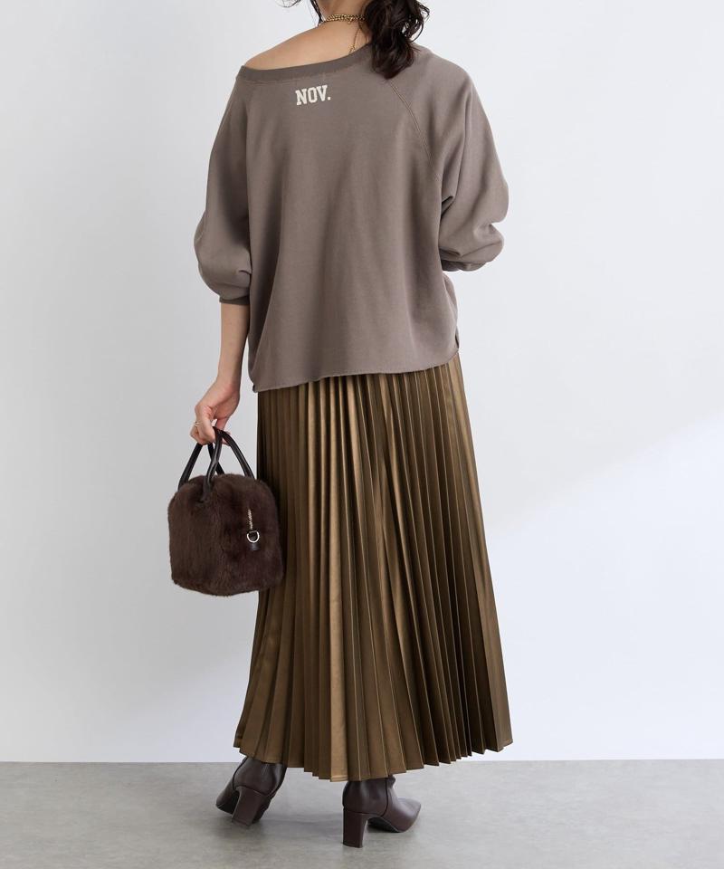 【リバイバル/ウエストゴムで着やすい】レザーライクプリーツスカート