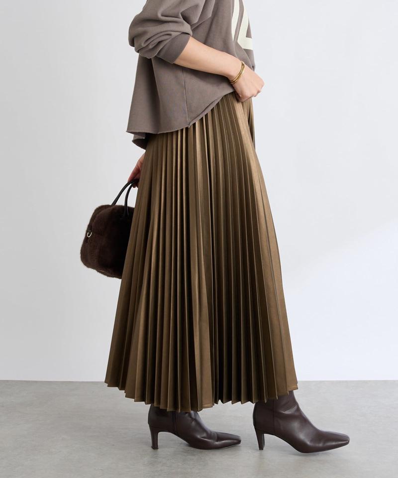 【リバイバル/ウエストゴムで着やすい】レザーライクプリーツスカート