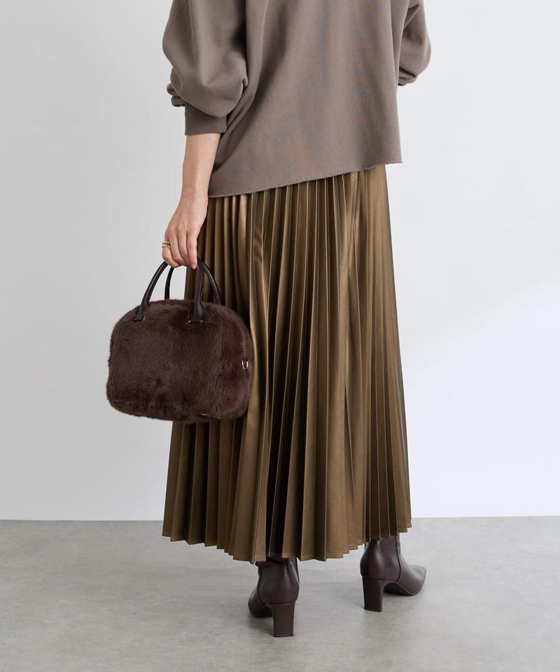 【リバイバル/ウエストゴムで着やすい】レザーライクプリーツスカート
