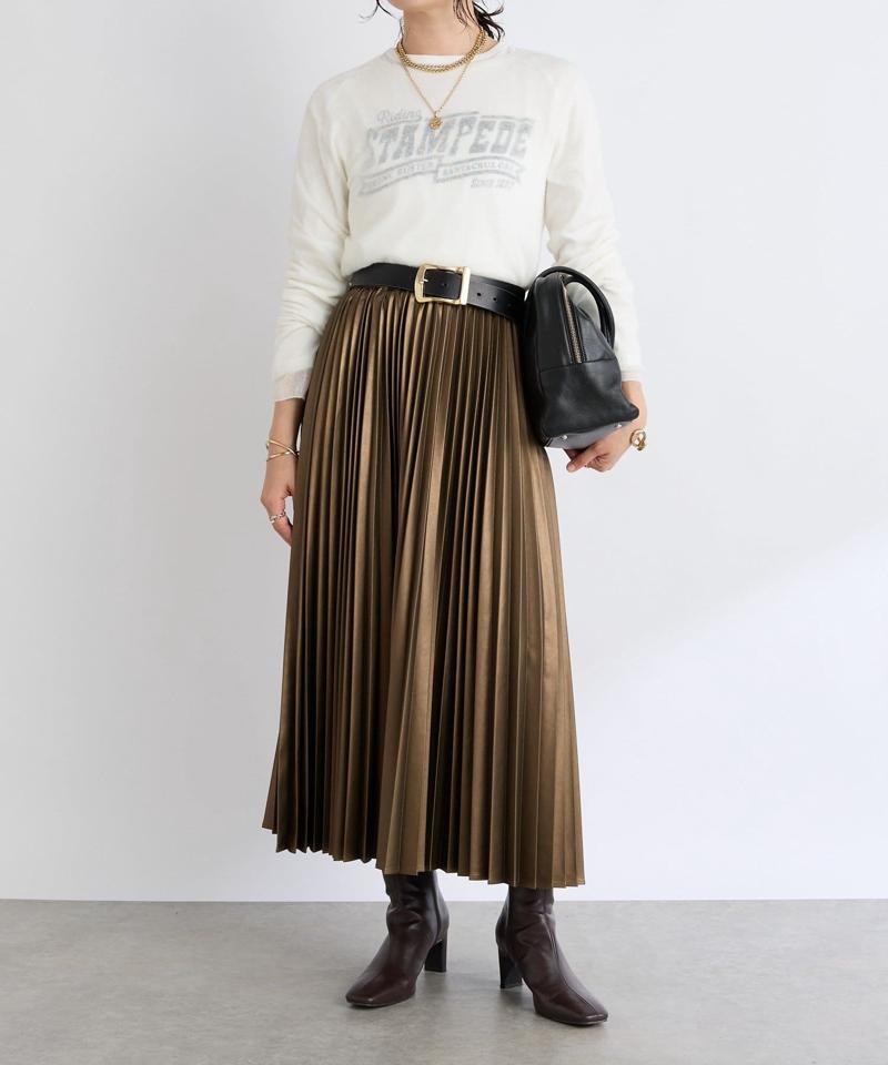 【リバイバル/ウエストゴムで着やすい】レザーライクプリーツスカート
