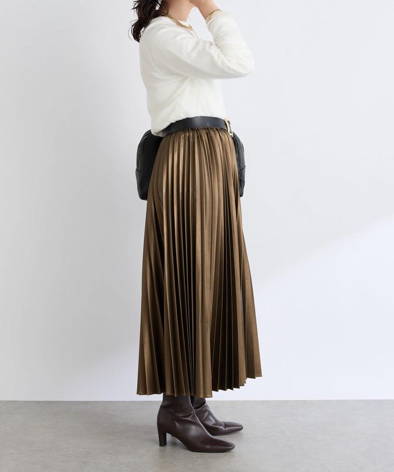 【リバイバル/ウエストゴムで着やすい】レザーライクプリーツスカート