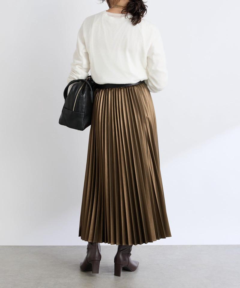 【リバイバル/ウエストゴムで着やすい】レザーライクプリーツスカート