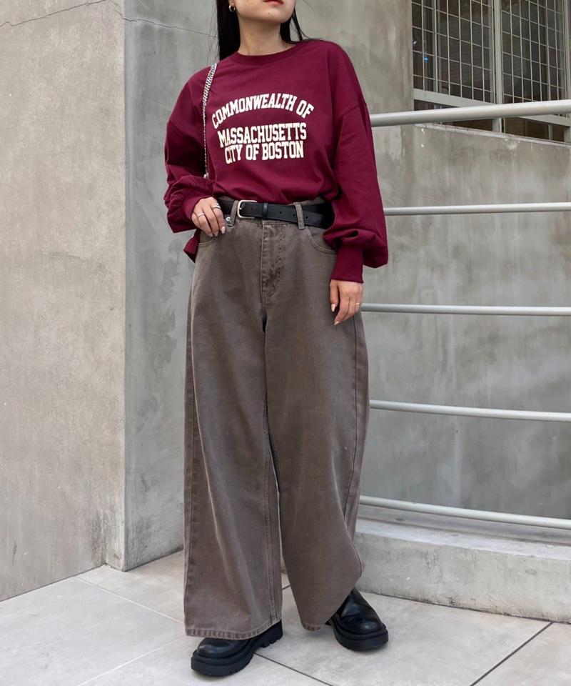 USAコットンプリント袖ボリュームスリーブロゴロンTee